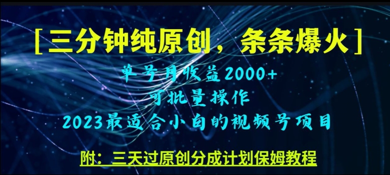 三分钟制作视频号纯原创，条条爆款，轻松月入过万【揭秘】-第一精品资源库