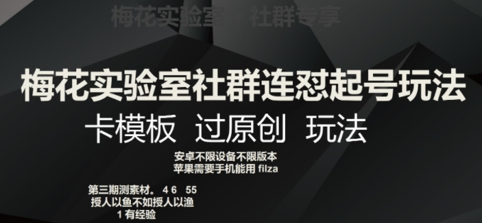 梅花实验室社群连怼起号玩法，卡模板过原创玩法【揭秘】-第一精品资源库