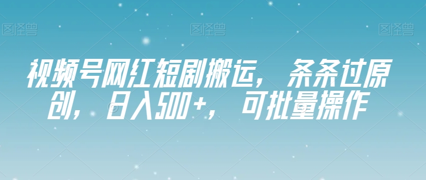 视频号网红短剧搬运，条条过原创，日入500+，可批量操作【揭秘】-第一精品资源库