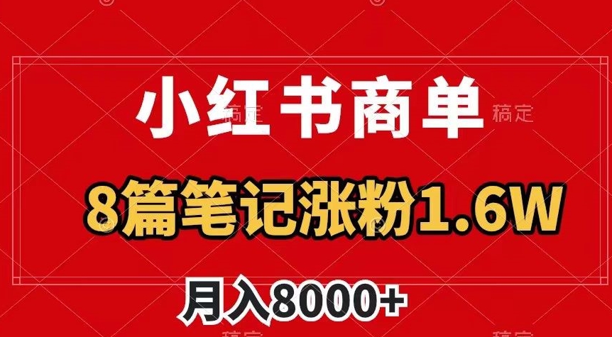 小红书商单最新玩法，8篇笔记涨粉1.6w，作品制作简单，月入8000+【揭秘】-第一精品资源库