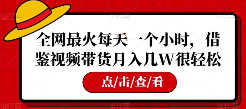 全网最火每天一个小时，借鉴视频带货月入几W很轻松【揭秘】-第一精品资源库
