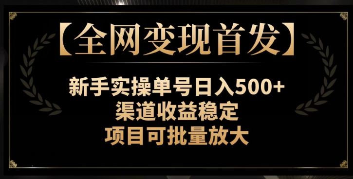 【全网变现首发】新手实操单号日入500+，渠道收益稳定，项目可批量放大【揭秘】-第一精品资源库