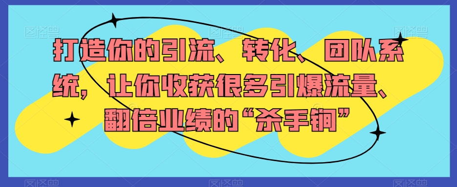 打造你的引流、转化、团队系统，让你收获很多引爆流量、翻倍业绩的“杀手锏”-第一精品资源库
