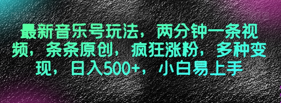 最新音乐号玩法，两分钟一条视频，条条原创，疯狂涨粉，多种变现，日入500+，小白易上手【揭秘】-第一精品资源库