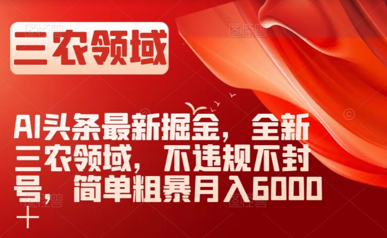 AI头条最新掘金，全新三农领域，不违规不封号，简单粗暴月入6000＋【揭秘】-第一精品资源库