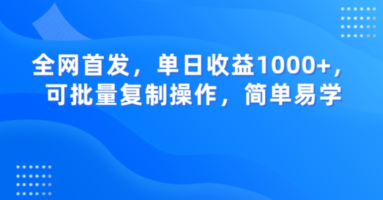 全网首发，单日收益1000+，可批量复制操作，简单易学【揭秘】-第一精品资源库