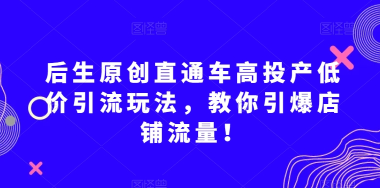 后生原创直通车高投产低价引流玩法，教你引爆店铺流量！-第一精品资源库