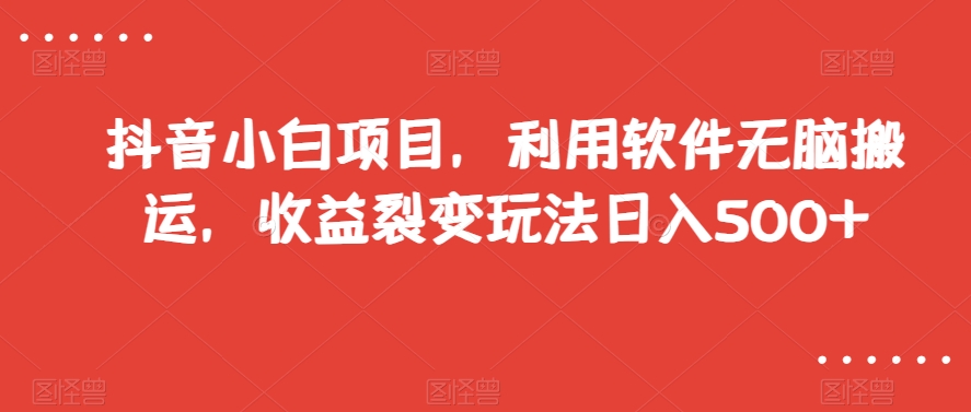 抖音小白项目，利用软件无脑搬运，收益裂变玩法日入500+【揭秘】-第一精品资源库