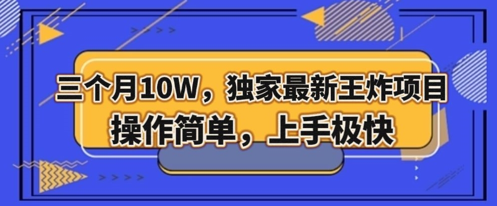三个月10W，独家最新王炸项目！操作简单，上手极快【揭秘】-第一精品资源库