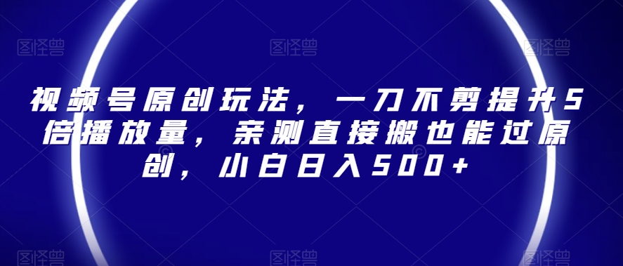视频号原创玩法，一刀不剪提升5倍播放量，亲测直接搬也能过原创，小白日入500+【揭秘】-第一精品资源库