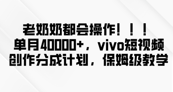 老奶奶都会操作，新平台无脑操作，单月40000+，vivo短视频创作分成计划【揭秘】-第一精品资源库