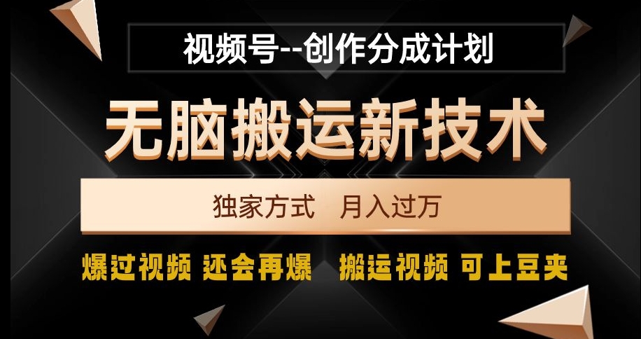 视频号无脑搬运新技术，破原创壕流量，独家方式，爆过视频，还会再爆【揭秘】-第一精品资源库