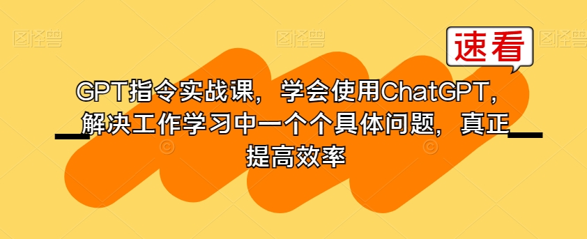 GPT指令实战课，学会使用ChatGPT，解决工作学习中一个个具体问题，真正提高效率-第一精品资源库