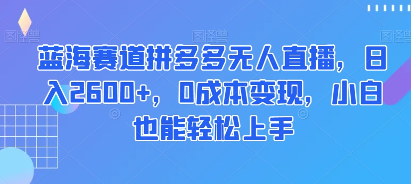 蓝海赛道拼多多无人直播，日入2600+，0成本变现，小白也能轻松上手【揭秘】-第一精品资源库