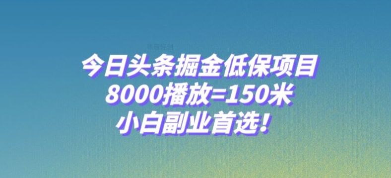 今日头条掘金低保项目，8000播放=150米，小白副业首选【揭秘】-第一精品资源库