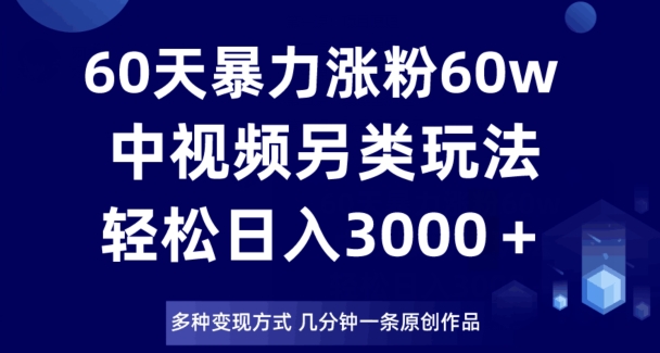 60天暴力涨粉60W，中视频另类玩法，日入3000＋，几分钟一条原创作品多种变现方式-第一精品资源库