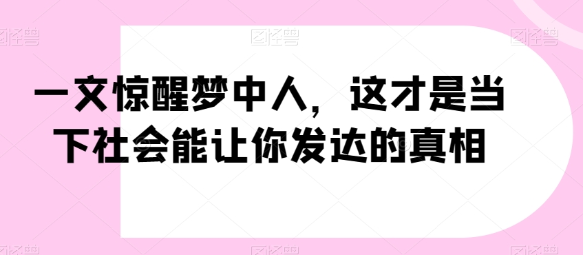 一文惊醒梦中人，这才是当下社会能让你发达的真相【公众号付费文章】-第一精品资源库