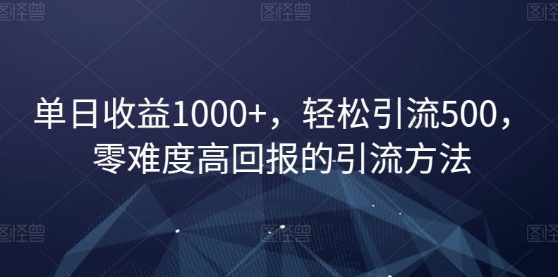 单日收益1000+，轻松引流500，零难度高回报的引流方法【揭秘】-第一精品资源库
