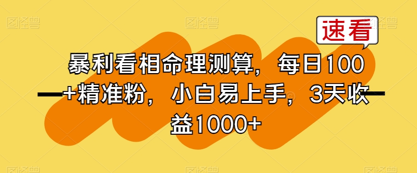暴利看相命理测算，每日100+精准粉，小白易上手，3天收益1000+【揭秘】-第一精品资源库