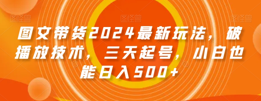 图文带货2024最新玩法，破播放技术，三天起号，小白也能日入500+【揭秘】-第一精品资源库