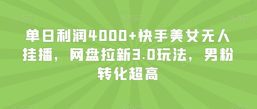 单日利润4000+快手美女无人挂播，网盘拉新3.0玩法，男粉转化超高【揭秘】-第一精品资源库