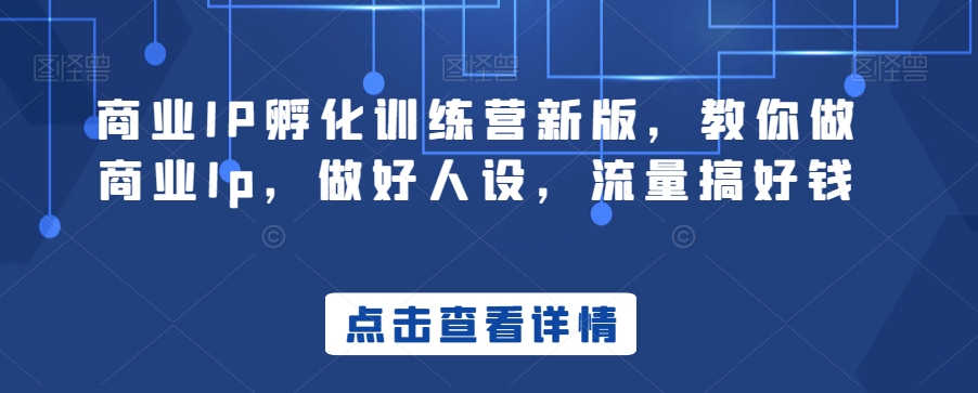 商业IP孵化训练营新版，教你做商业Ip，做好人设，流量搞好钱-第一精品资源库