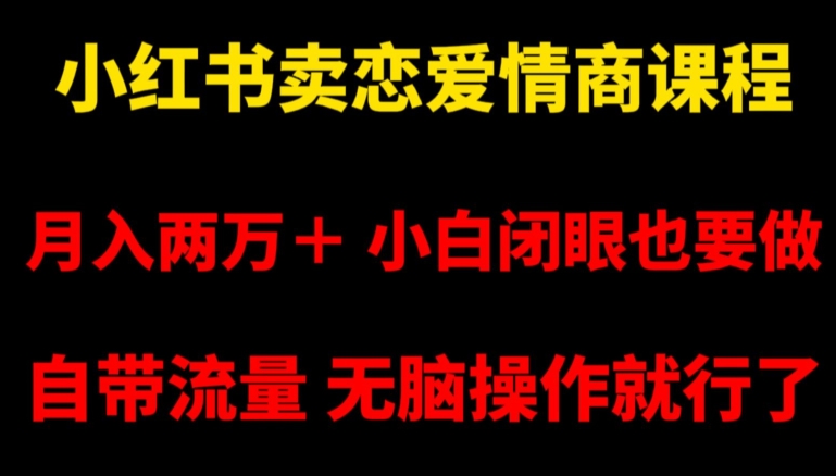 小红书卖恋爱情商课程，月入两万＋，小白闭眼也要做，自带流量，无脑操作就行了【揭秘】-第一精品资源库