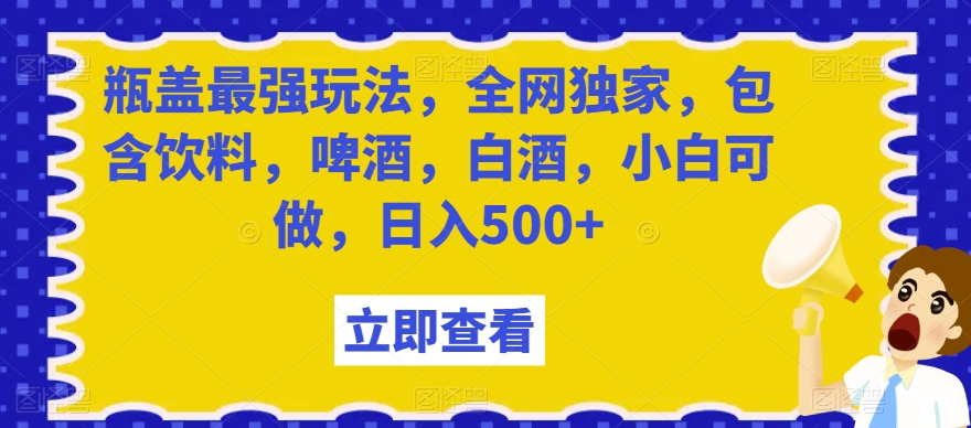 瓶盖最强玩法，全网独家，包含饮料，啤酒，白酒，小白可做，日入500+【揭秘】-第一精品资源库