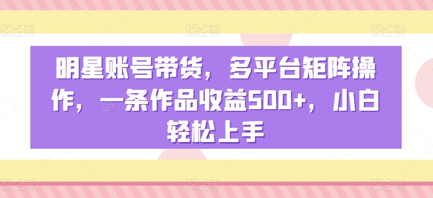 明星账号带货，多平台矩阵操作，一条作品收益500+，小白轻松上手【揭秘】-第一精品资源库