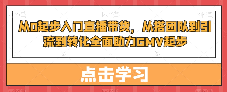 从0起步入门直播带货，​从搭团队到引流到转化全面助力GMV起步-第一精品资源库