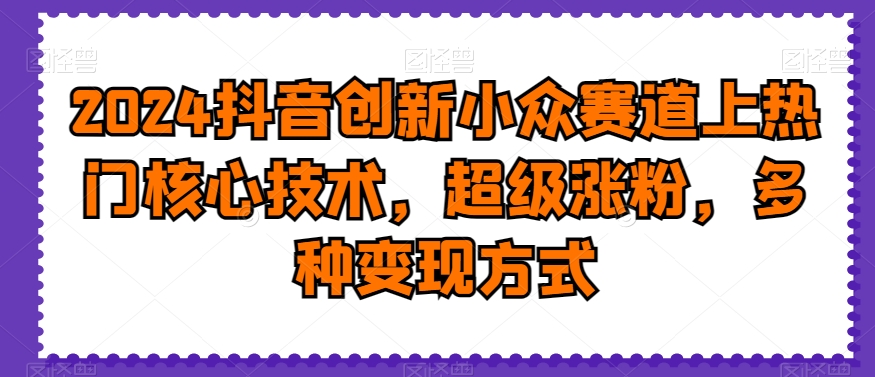 2024抖音创新小众赛道上热门核心技术，超级涨粉，多种变现方式【揭秘】-第一精品资源库