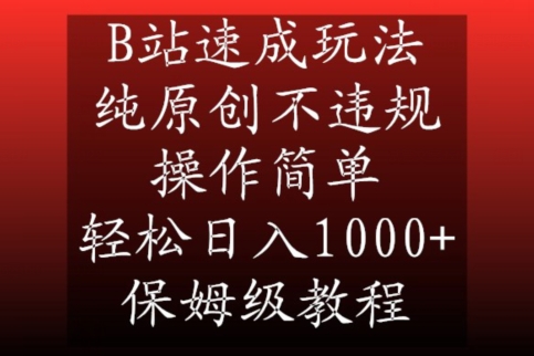 B站速成玩法，纯原创不违规，操作简单，轻松日入1000+，保姆级教程【揭秘】-第一精品资源库