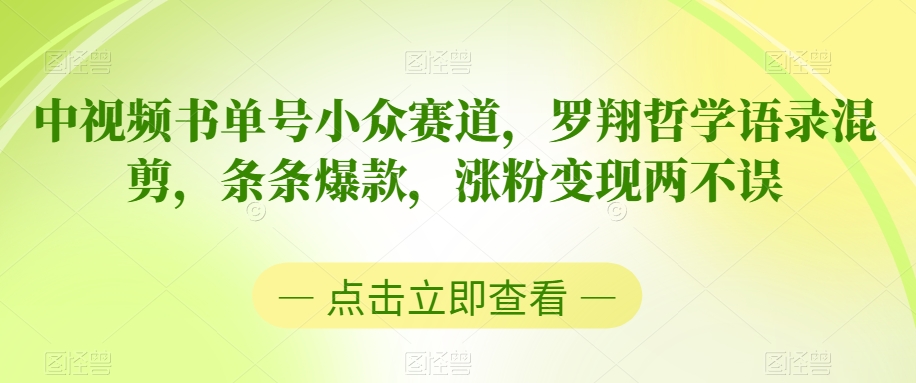 中视频书单号小众赛道，罗翔哲学语录混剪，条条爆款，涨粉变现两不误【揭秘】-第一精品资源库