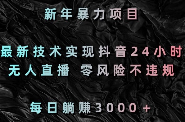 新年暴力项目，最新技术实现抖音24小时无人直播，零风险不违规，每日躺赚3000＋【揭秘】-第一精品资源库