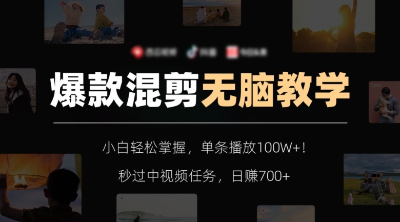 爆款混剪无脑教学，小白轻松掌握，单条播放100W+！秒过中视频任务，日赚700+【揭秘】-第一精品资源库