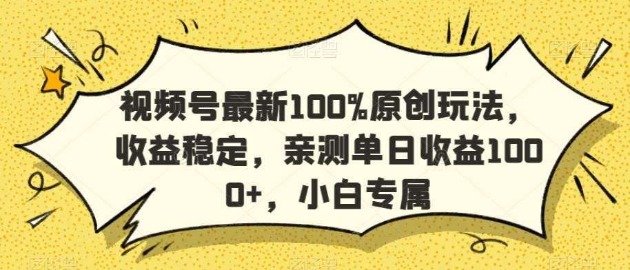 视频号最新100%原创玩法，收益稳定，亲测单日收益1000+，小白专属【揭秘】-第一精品资源库