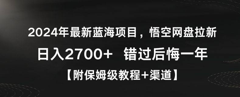 2024年最新蓝海项目，悟空网盘拉新，日入2700+错过后悔一年【附保姆级教程+渠道】【揭秘】-第一精品资源库