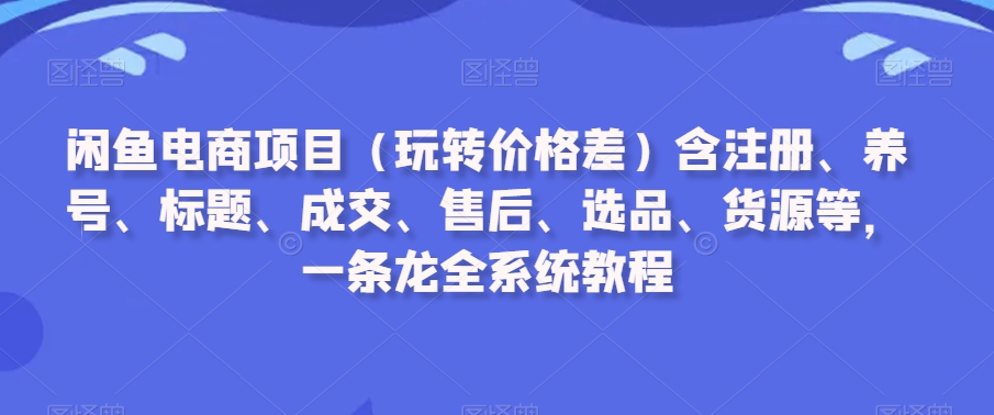 闲鱼电商项目（玩转价格差）含注册、养号、标题、成交、售后、选品、货源等，一条龙全系统教程-第一精品资源库