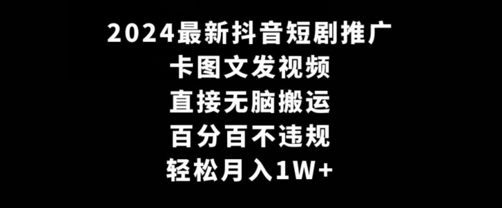 2024最新抖音短剧推广，卡图文发视频，直接无脑搬，百分百不违规，轻松月入1W+【揭秘】-第一精品资源库