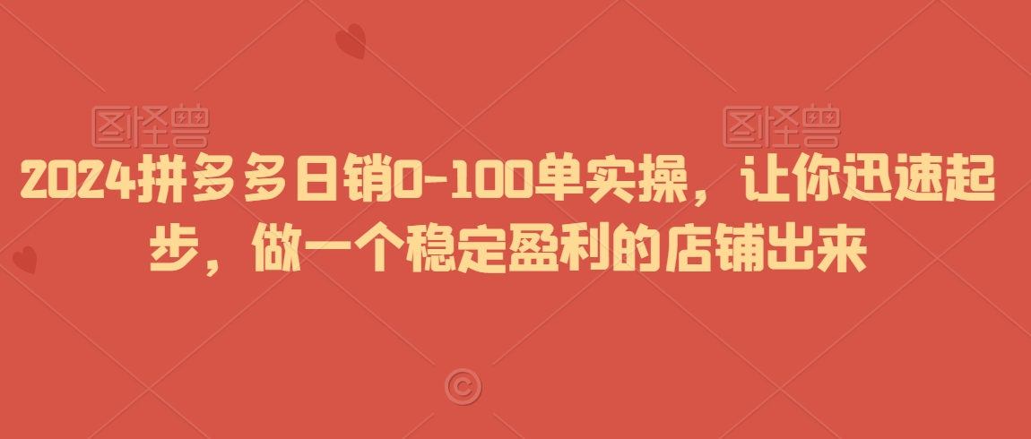 2024拼多多日销0-100单实操，让你迅速起步，做一个稳定盈利的店铺出来-第一精品资源库