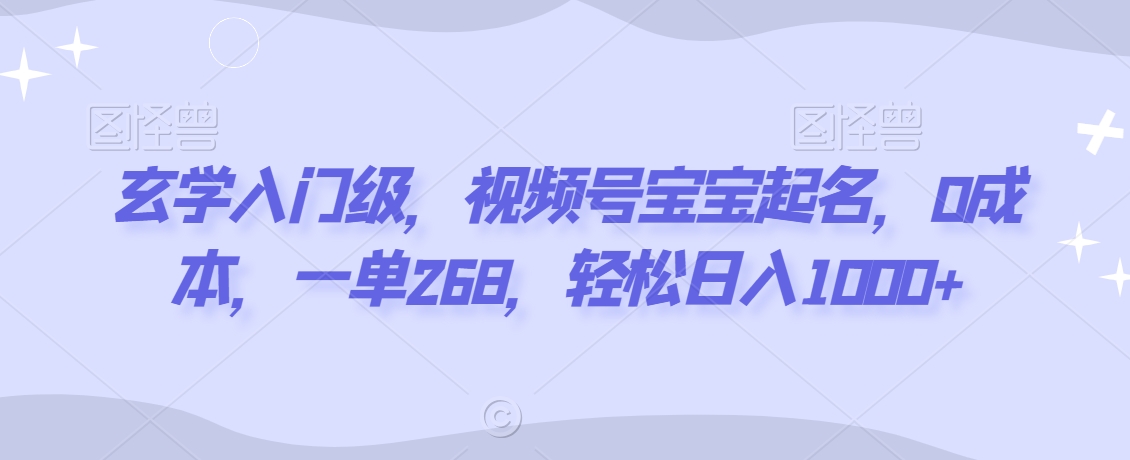 玄学入门级，视频号宝宝起名，0成本，一单268，轻松日入1000+【揭秘】-第一精品资源库