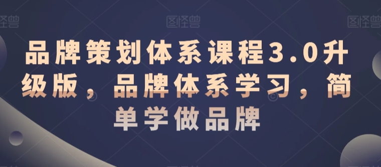 品牌策划体系课程3.0升级版，品牌体系学习，简单学做品牌-第一精品资源库