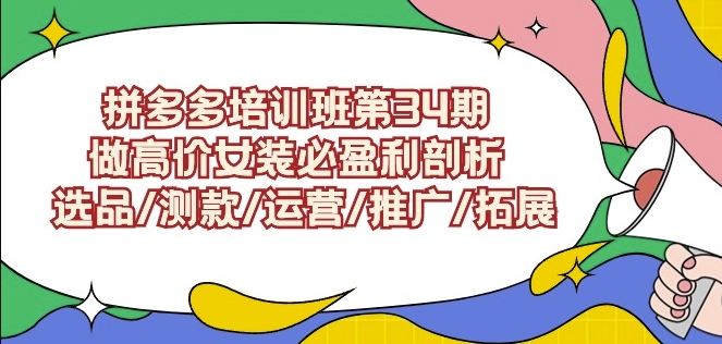 拼多多培训班第34期：做高价女装必盈利剖析选品/测款/运营/推广/拓展-第一精品资源库