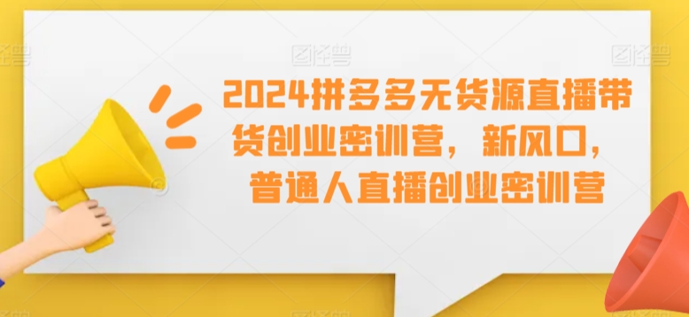 2024拼多多无货源直播带货创业密训营，新风口，普通人直播创业密训营-第一精品资源库