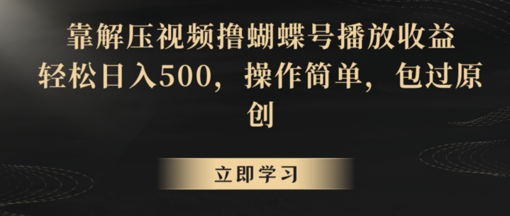 靠解压视频撸蝴蝶号播放收益，轻松日入500，操作简单，包过原创【揭秘】-第一精品资源库