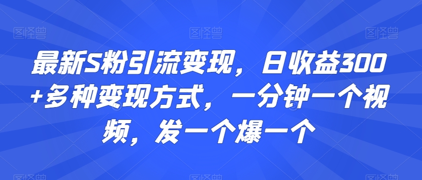 最新S粉引流变现，日收益300+多种变现方式，一分钟一个视频，发一个爆一个【揭秘】-第一精品资源库