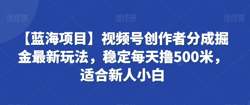 【蓝海项目】视频号创作者分成掘金最新玩法，稳定每天撸500米，适合新人小白【揭秘】-第一精品资源库