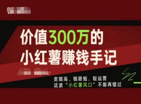 价值300万的小红书赚钱手记，变现高、链路短、轻运营，这波“小红薯风口”不能再错过-第一精品资源库