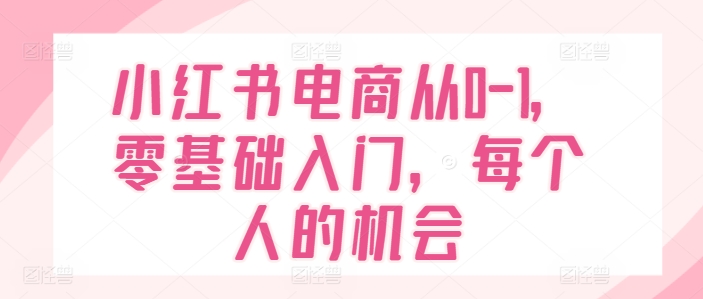 小红书电商从0-1，零基础入门，每个人的机会-第一精品资源库