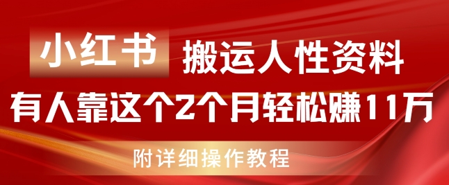 小红书搬运人性资料，有人靠这个2个月轻松赚11w，附教程【揭秘】-第一精品资源库